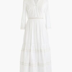 J. Crew midi white tiered eyelet prairie dress with Bishop Sleeves